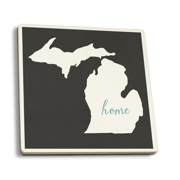 Lantern Press Michigan Home State Set of 4 Ceramic Coasters, Cork-Backed, Absorbent White and Blue on Charcoal Lantern Press Michigan Home State Set of 4 Ceramic Coasters, Cork-Backed, Absorbent White and Blue on Charcoal